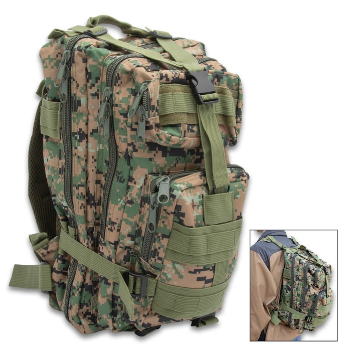 Full image of the digital camo OPS Tactical Assault Backpack.